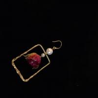 Resin Zinc Alloy Earring, with Glass Pearl & Resin, gold color plated, fashion jewelry, mixed colors, 43mm 