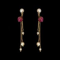 Fashion Fringe Earrings, Zinc Alloy, with Glass Pearl & Resin, gold color plated, fashion jewelry, mixed colors, 74mm 