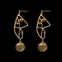 Zinc Alloy Drop Earring, with Jade Yellow, gold color plated, fashion jewelry 60mm 