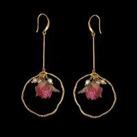 Resin Zinc Alloy Earring, with Glass Pearl & Resin, gold color plated, fashion jewelry, mixed colors, 70mm 