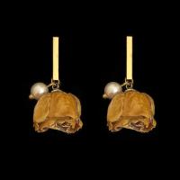 Boucle d'oreille résine zinc alliage, alliage de zinc, avec perle de verre & résine, Placage de couleur d'or, bijoux de mode, Jaune, 34mm, Vendu par paire