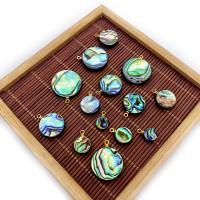 Abalone Shell Pendants, with Brass, Flat Round, gold color plated 8-20mm 