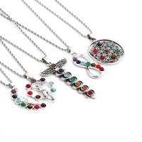 Gemstone Necklaces, Stainless Steel, with Gemstone & Zinc Alloy, silver color plated mixed colors .62 Inch 