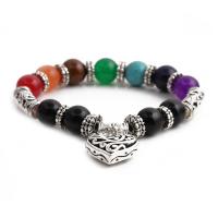 Gemstone Bracelets, with Zinc Alloy, silver color plated, elastic mixed colors cm 
