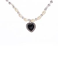 Bracelets en laiton, avec perle de plastique, coeur, Placage de couleur argentée, bijoux de mode & pour femme Environ 8.6 pouce, Vendu par PC