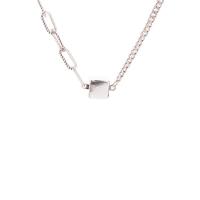 metal collar, Cúbico, chapado en color de plata, Estilo coreano & para mujer, 7x7mm, longitud:aproximado 19.6 Inch, Vendido por UD
