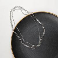 Halskette, Edelstahl, plattiert, Doppelschicht & unisex, Silberfarbe, Länge:ca. 45 cm, verkauft von PC