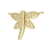 Cubic Zirconia Micro Pave Brass Connector, Dragonfly, gold color plated, DIY & micro pave cubic zirconia, golden 