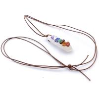 Gemstone Necklaces, Clear Quartz, with leather cord & Gemstone, irregular, Unisex, mixed colors, 30-55mm Approx 17.72 Inch 