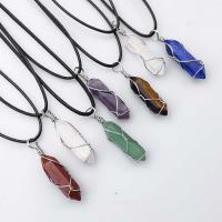 Gemstone Necklaces, with leather cord & Brass, platinum color plated, random style & Unisex, mixed colors Approx 17.72 Inch 