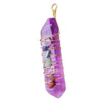 Gemstone Necklaces, Amethyst, with leather cord & Gemstone & Brass, irregular, gold color plated, Unisex, purple, 35-50mm Approx 17.72 Inch 