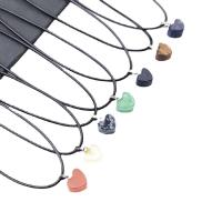 Gemstone Necklaces, with leather cord, Heart, random style & Unisex, mixed colors, 10-12mm Approx 17.72 Inch 