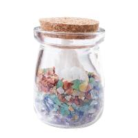 bouteille de vœux en verre , quartz clair, avec bouchon bois & Bouteille en verre & Chips de pierres précieuses, couleurs mélangées Vendu par PC