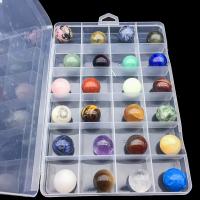 Gemstone Decoration, Natural Stone, with Plastic Box, Round, polished, mixed colors Approx 