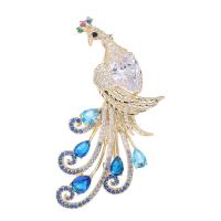 Cubic Zirconia Brooch, Brass, Peacock, gold color plated, fashion jewelry & micro pave cubic zirconia 