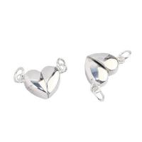 Sterling Silver Magnetic Clasp, 925 Sterling Silver, Heart, with magnetic & 1/1 loop, silver color Approx 2.5mm 