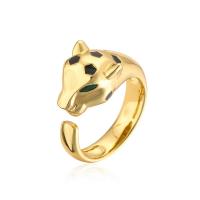 Brass Cuff Finger Ring, Leopard, gold color plated, Adjustable & Unisex & micro pave cubic zirconia, 18mm 