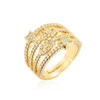 Brass Cuff Finger Ring, gold color plated, Adjustable & micro pave cubic zirconia & for woman & hollow, 18mm 
