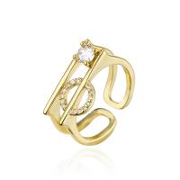 Brass Cuff Finger Ring, gold color plated, Adjustable & micro pave cubic zirconia & for woman & hollow, 18mm 