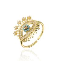 Brass Cuff Finger Ring, gold color plated, Adjustable & micro pave cubic zirconia & for woman 