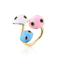 Brass Cuff Finger Ring, mushroom, gold color plated, Adjustable & for woman & enamel, multi-colored, 18mm 