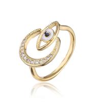 Brass Cuff Finger Ring, gold color plated, Adjustable & micro pave cubic zirconia & for woman & enamel, 18mm 