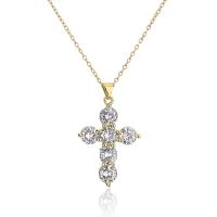 Cubic Zircon Micro Pave Brass Necklace, Cross, gold color plated, micro pave cubic zirconia & for woman Approx 17.71 Inch 