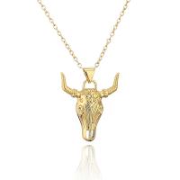 Brass Jewelry Necklace, Bull, gold color plated, for woman Approx 17.71 Inch 