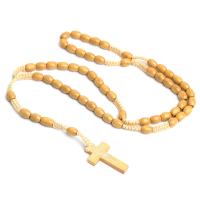 Rosary Necklace, Wood, Cross, polished, Unisex 1.0*0.7mm,4.2*2.5cm Approx 31.5 Inch 