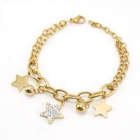 Stainless Steel Charm Bracelet, 18K gold plated, for woman & with rhinestone Approx 8.66 Inch 