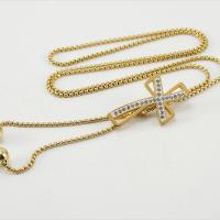 Stainless Steel Sweater Chain Necklace, 18K gold plated, Adjustable & for woman & with rhinestone Approx 28.74 Inch 