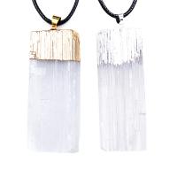 Gypsum Stone Necklace, with leather cord & Brass, Rectangle, plated, Unisex, white, 12-16mmx45-55mm Approx 17.72 Inch 