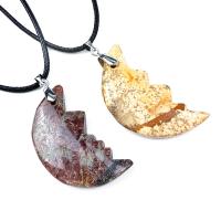 Gemstone Necklaces, Natural Stone, with leather cord, Moon & Unisex 40mm Approx 17.72 Inch 