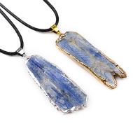 Kyanite Necklace, with leather cord & Brass, irregular, plated, Unisex, blue, 30-50mm Approx 17.72 Inch 