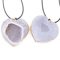 Druzy Necklace, Ice Quartz Agate, with Brass, Heart, gold color plated, druzy style & Unisex, grey, 50-52mm Approx 17.72 Inch 