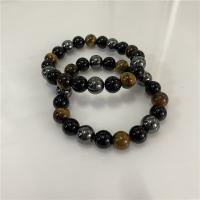 Gemstone Bracelets, Tiger Eye, with Hematite & Black Agate, Round, polished, Unisex, black and brown, 10mm Approx 7.48 Inch 