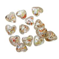 Perles murano feuille d'argent, chalumeau, avec Feuille d'argent, coeur, multicolore Environ Vendu par sac