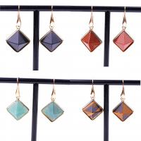 Gemstone Drop Earring, Natural Stone, with Brass, Pyramidal, gold color plated & for woman 
