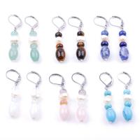Gemstone Drop Earring, Natural Stone, with Plastic Pearl & Brass, platinum color plated & for woman 47mm 
