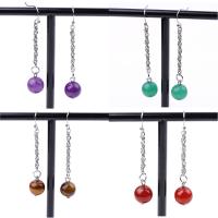 Gemstone Drop Earring, Natural Stone, with Stainless Steel, Round, platinum color plated & for woman 