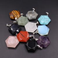Gemstone Jewelry Pendant, Natural Stone, Hexagon & Unisex & faceted 30mm 