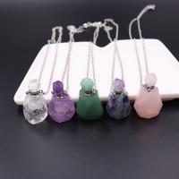 Natural Stone Perfume Bottle Necklace, with Stainless Steel, platinum color plated & Unisex & faceted Approx 17.72 Inch 