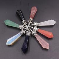 Gemstone Zinc Alloy Pendants, Natural Stone, with Zinc Alloy, Conical, silver color plated & Unisex 60mm 