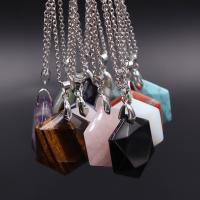 Natural Stone Sweater Necklace, with Zinc Alloy, Hexagon, platinum color plated & Unisex & faceted 30mm Approx 23.62 Inch 