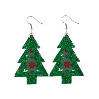 PU Leather Drop Earring, with Zinc Alloy, Christmas Tree, silver color plated, Christmas Design 