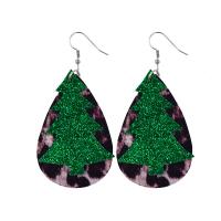 PU Leather Drop Earring, with Zinc Alloy, Teardrop, silver color plated, Christmas Design 