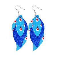 PU Leather Drop Earring, with Zinc Alloy, silver color plated, Christmas Design & multilayer 