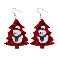 PU Leather Drop Earring, with Zinc Alloy, Christmas Tree, silver color plated, Christmas Design 
