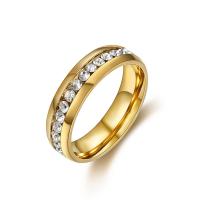 Rhinestone Stainless Steel Finger Ring, gold color plated, for woman & with rhinestone, golden, 5mm 