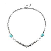 Titanium Steel Bracelet & Bangle, with ABS Plastic Pearl & turquoise & Brass, with 1.96inch extender chain, Skull, fashion jewelry & for woman   8mm Approx 19.6 Inch 